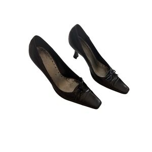 Pumps Vintage Y2K Goth BCBGirls Women 7 Black Square Toe Bow Kitten Heels 3in
